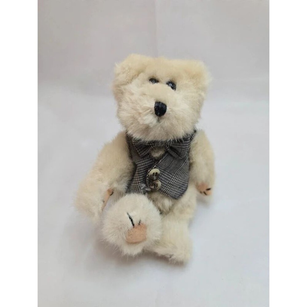 Boyds Bears Archive Collection Cream Plush Bear Gray Pinstripe Vest w Tag